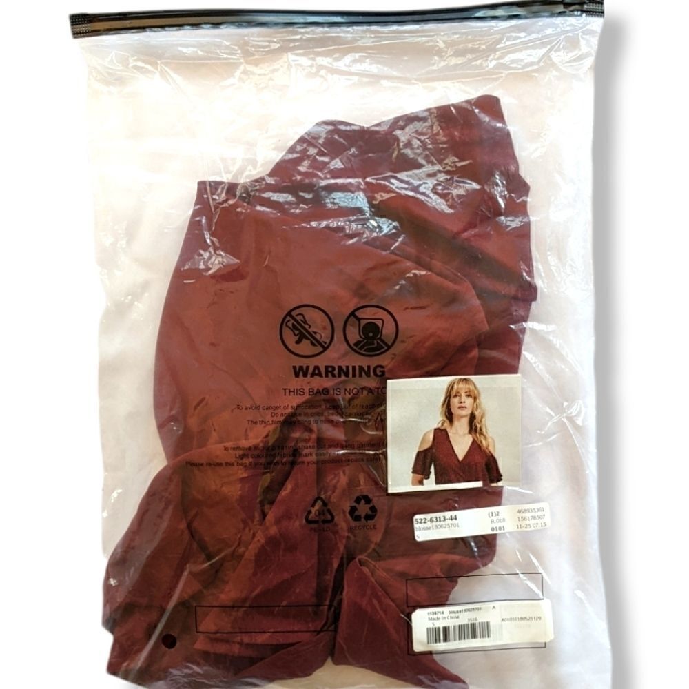 SHEIN wine cold shoulder layered sleeve wrap top, new with tags - Picture 6 of 7